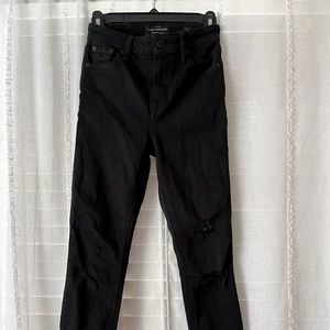 Black Lucky Brand Skinny Jeans, Raw Hem, Distressed.